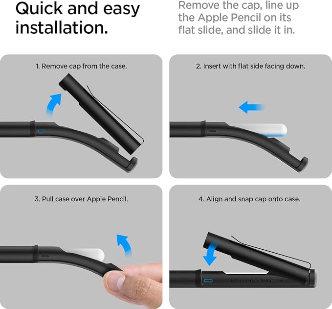 Spigen DA201 Apple Pencil Protective Case for Apple Pencil Pro and Apple Pencil 2nd Generation, Cover Sleeve with Clip and Grip, Compatible with Magnetic Charging and Double Tap - Black