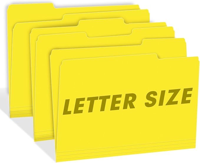 File Folders, 100-Pack, 1/3 Cut, Letter Size, Yellow, Great for Organizing and Easy File Storage