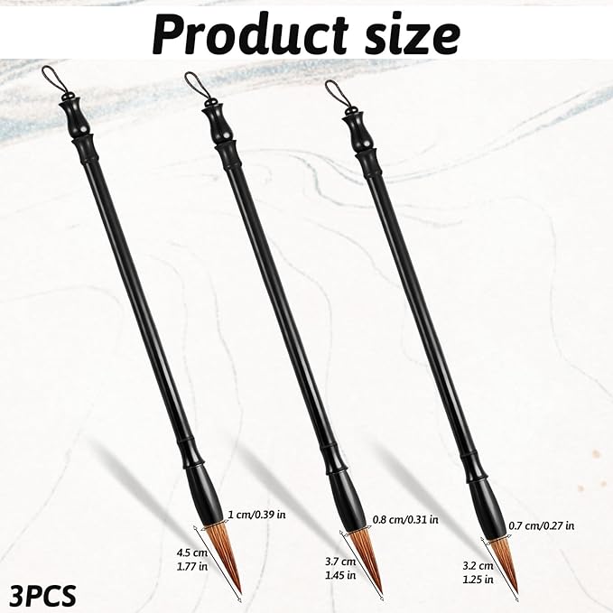 3 Pcs Calligraphy Brush Pens Chinese Sumi Maobi Traditional Wooden Calligraphy Brushes Kanji Art Brushes for Beginner Kanji Ink Painting (3 Sizes)