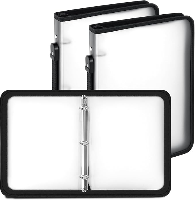 Teling 2 Pcs Plastic Zipper Binders with 3 Ring Zipper Binder, Refillable File Organizer Planner for Projects, Assignments, Memos, School Work (1 Inch,White)