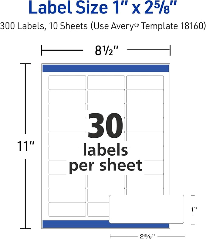 AVERY White Address Labels | 1" x 2-5/8" | Easy Peel | Sure Feed Technology | 300 Labels, Pack of 5
