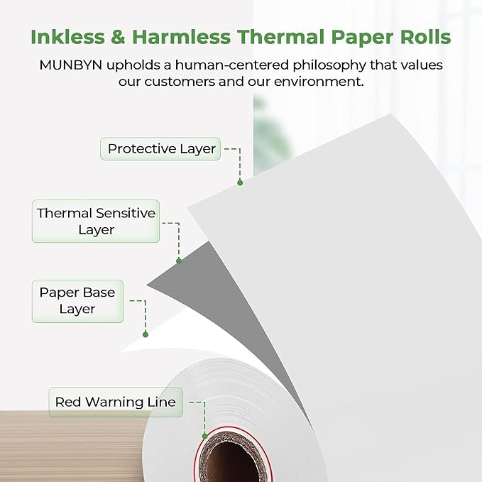 MUNBYN 2 1/4" X 85' Thermal Receipt Paper (5 Rolls) Cash Register Paper Rolls Fits for Most Credit Card Terminals, Verifone VX510 VX570 FD50 T4220, BPA Free