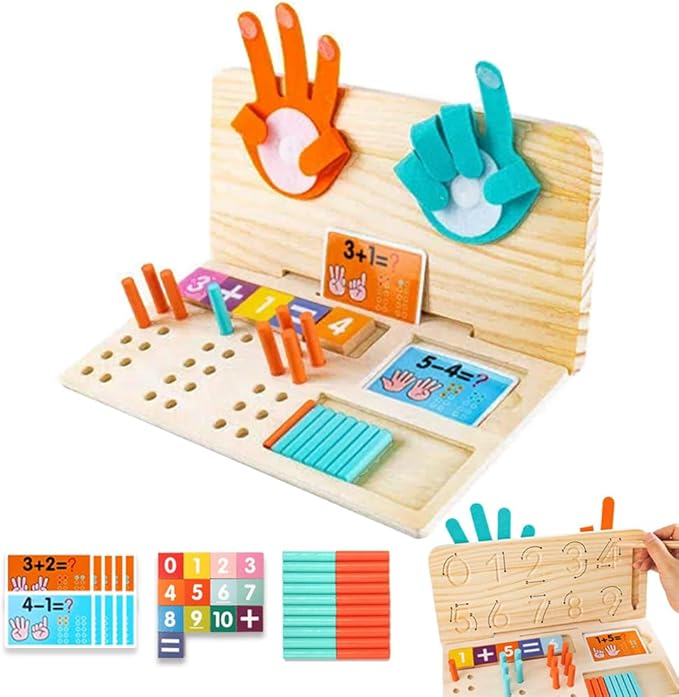 Montessori Math Learning Toy for Kids – Wooden Educational Counting Set with Double-Sided Board, Number Blocks, 20 Pcs Counting Sticks, 10 Pcs Flashcards, Holder & Pen - Preschool Learning Activities