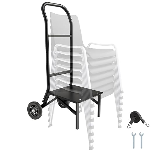 VEVOR Folding Chair Rack, 150 LBS Capacity, Heavy-Duty Chair Cart for Stacking 10 Chairs, Multi-Function Metal Chair Storage Dolly with Rubber Wheels, Push-Style Chair Holder, Matte Black