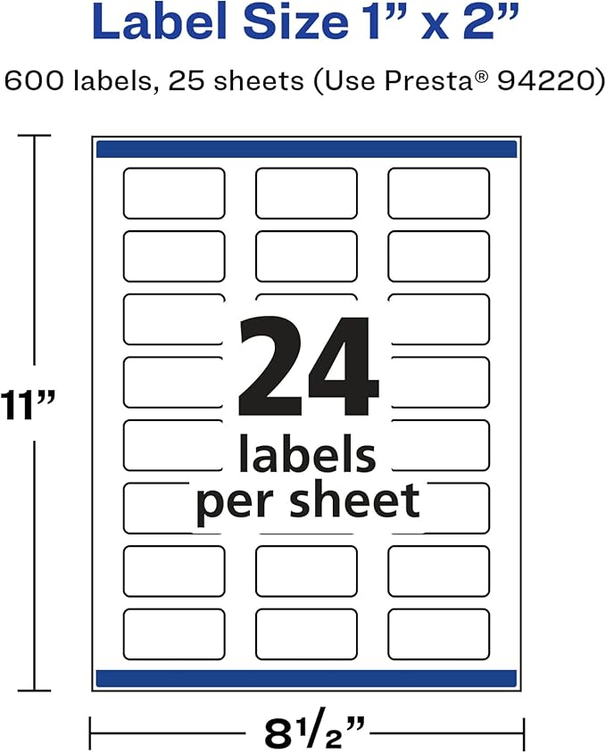 Avery Glossy White Rectangle Labels, Sure Feed Technology, 1" x 2", 600 Glossy White Labels, Print-to-The-Edge, Permanent Adhesive, Laser/Inkjet Printable