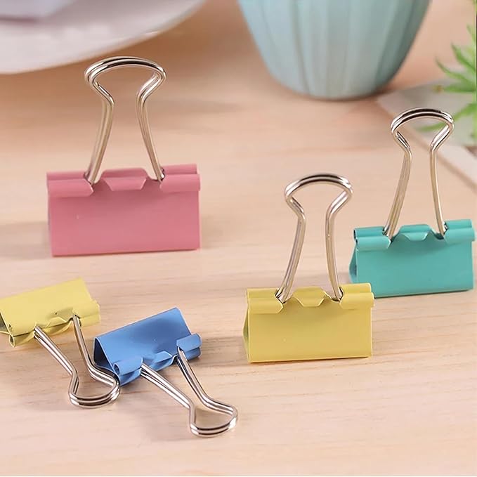 60 Pack Binder Clips Medium, 1.25 Inch/32mm Colored Binder Paper Clips with Container, Paper Clamps for Office Supplies, Home, School,Business Document Organizing (Blue, Pink, Yellow, Green)