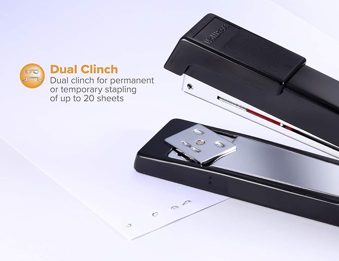 Bostitch Executive Full Strip Stapler - 20-Sheet Capacity, All-Metal Construction, Dual Clinch, 2-Pack