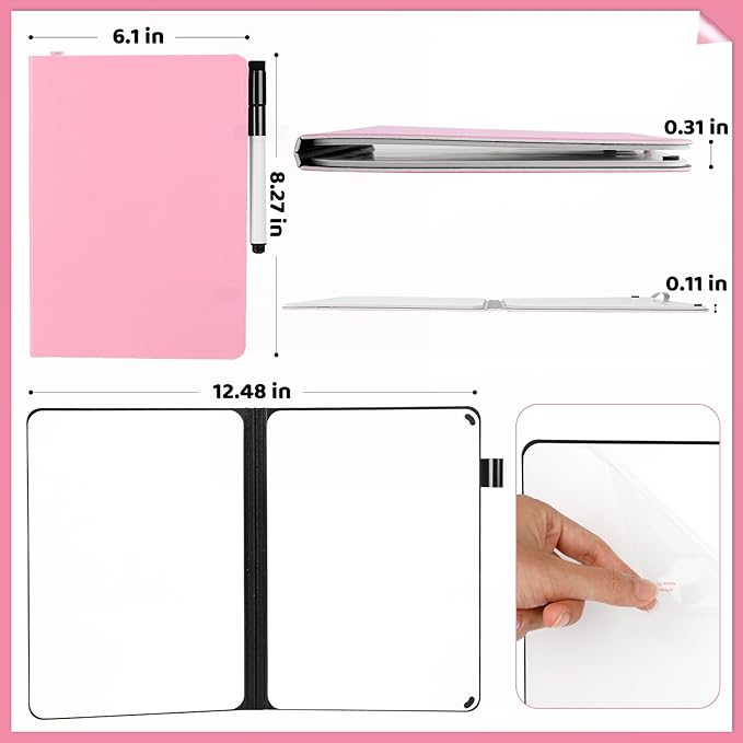 A5 Portable White Board Dry Erase, 8.4 x 6 inch Double Sided Folding Whiteboards with 2 Pens, Small Dry Erase Board Notebook for Study, Doodling, Meeting, Planning
