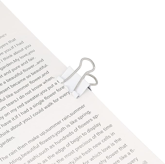 Mini Binder Clips, Paper Clip, Small Paper Clamps 15mm (5/8 inch), 100 Pack Micro Size Office Clips for Home School and Business (White)