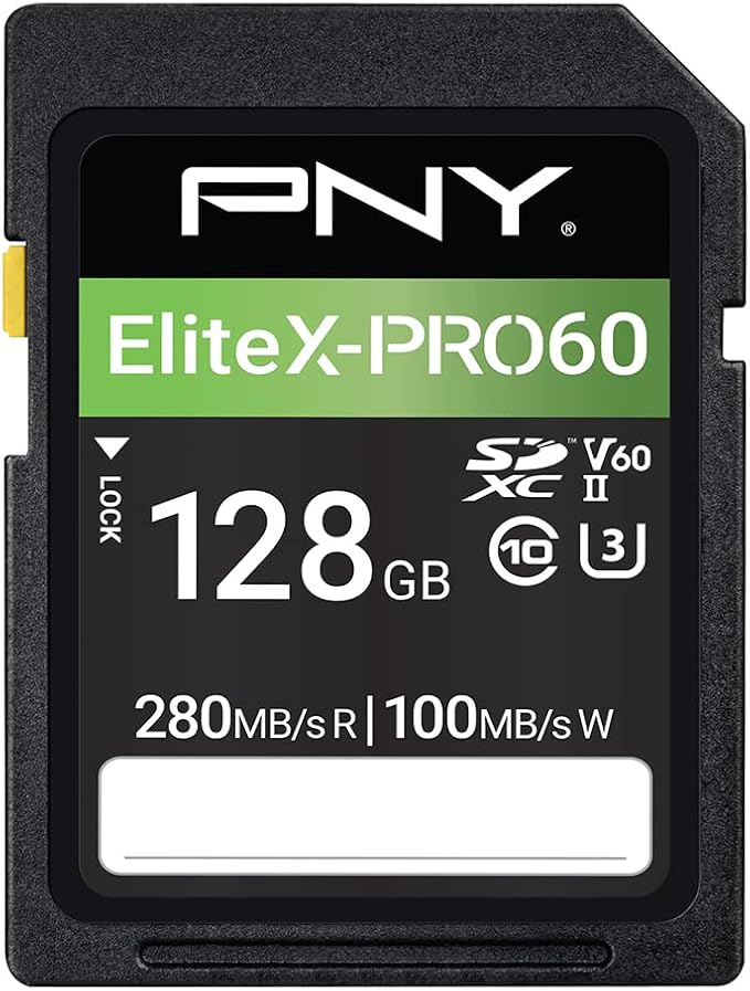 PNY 128GB EliteX-PRO60 UHS-II SDXC Memory Card - R280MB/s W100MB/s, U3, V60, 4K UHD, Full HD, UHS-II for Professional Photographers & Content Creators, DSLR Mirrorless Cameras, Advanced Video Cameras