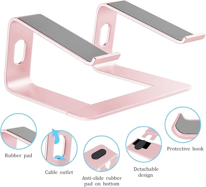 Orionstar Laptop Stand Aluminum Laptop Riser Compatible with Mac MacBook Air Pro 10 to 15.6 Inch Notebook Computer, Ergonomic Elevator Holder (Pink)