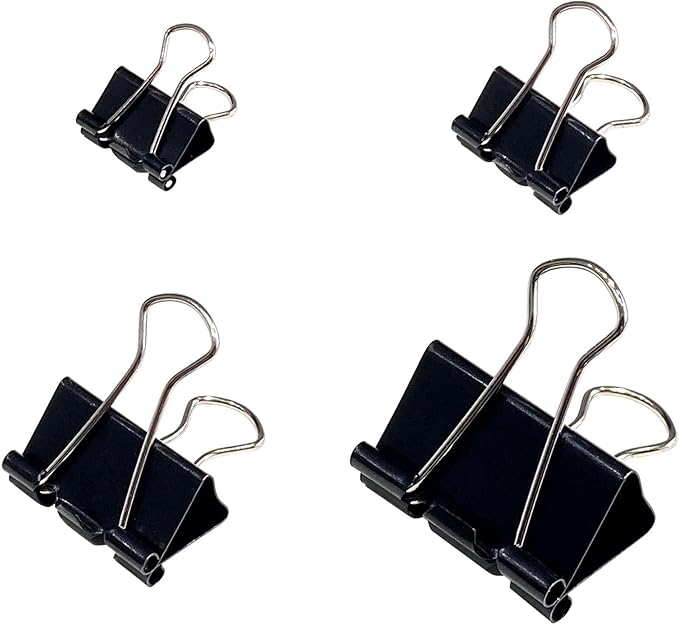 120Pcs Assorted Sizes Binder Clips, Metal Paper Clamps 4 Assorted Sizes, Medium, Small, X Small and Micro for Office Supplies, Black.