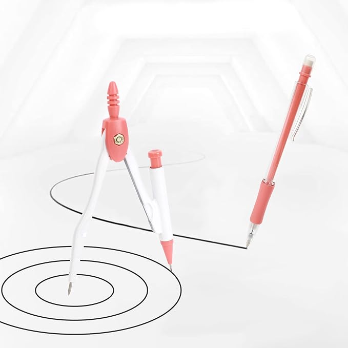 LABANCA 8 Pcs Compass Set with Protractor Rulers Pencil for Math Geometry (07053Red)
