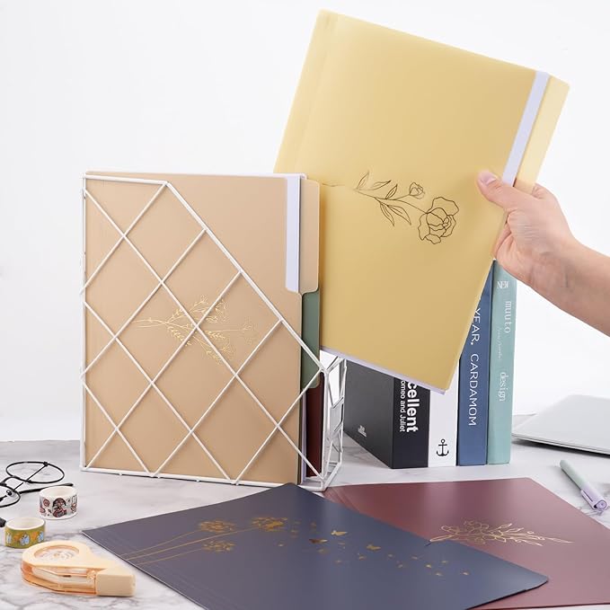 EOOUT 18 Pack Decorative File Folders Plastic Floral Colored Folders with Gold Foil Vintage 8.6 x 11.6 Inch 1/3 Cut Tab Letter Size for Office School Home