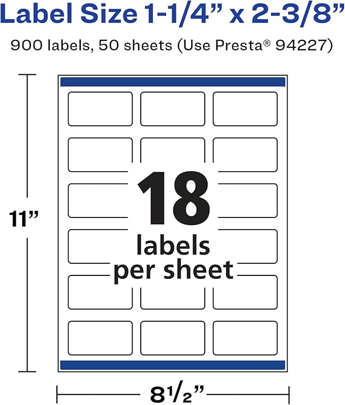 Avery Glossy White Rectangle Labels, Sure Feed Technology, 1-1/4" x 2-3/8", 900 Glossy White Labels, Print-to-The-Edge, Permanent Adhesive, Laser/Inkjet Printable