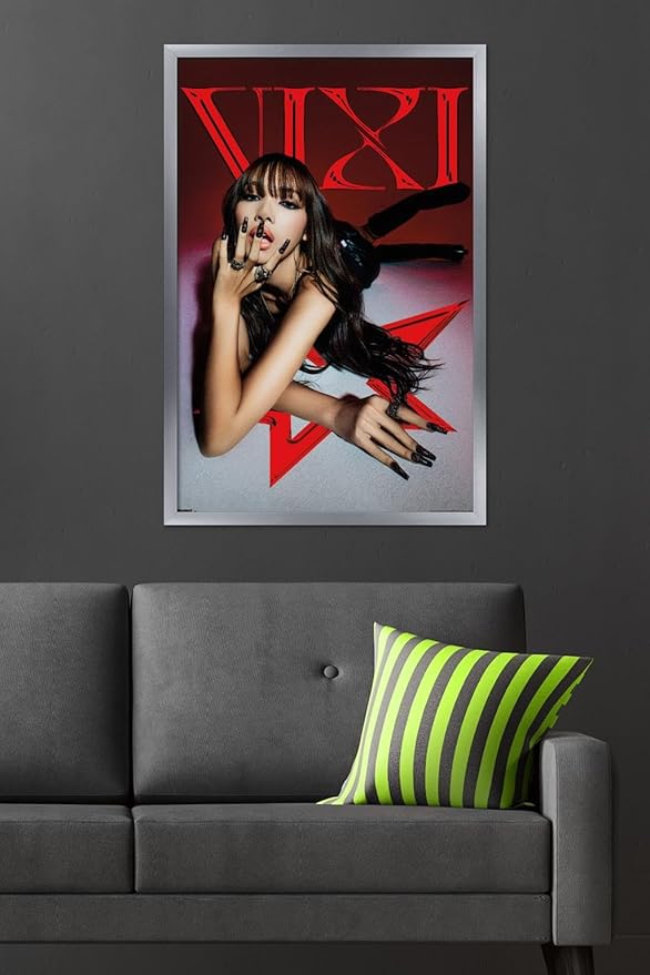 LISA - VIXI Red Star Wall Poster, 34L" x 22.4W", Silver Framed Version