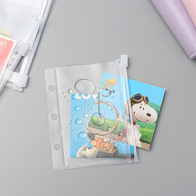 12Pack Binder Pockets Frosted Mini Size Zipper Binder Pouches Bag Waterproof Loose Leaf 3 Holes Zipper Binder Pockets for Journal Budget Filing Pockets Bags
