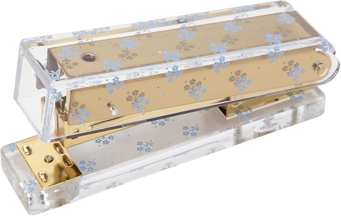 Laura Ashley Heirloom Cottage Mini Stapler – Stylish Gold & Acrylic Desk Stapler with Floral Accents – Compact 5” Aesthetic Office Stapler for Home, School & Work – Gift-Ready Packaging