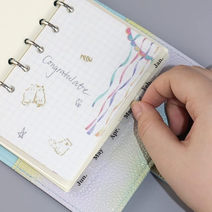 2 Pack A7 Binder Dividers 6 Tabs Clear Plastic Binder Index Tabs Planner Divider for Round Ring Binder Sheet Protector (Total 12 Dividers)