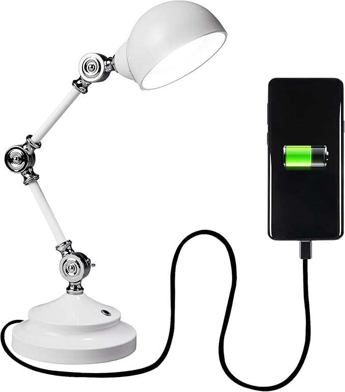 OttLite Revive LED Desk Lamp, White – 3 Brightness Settings, Touch Activated Controls, Three Adjustable Knobs, USB Charging Port, ClearSun LED Technology