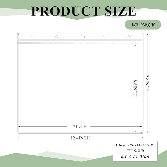 10 Pcs Heavy Duty Sheet Protector 8.5 x 11 Inch Job Ticket Holder Waterproof Resealable Zip Page Wall Sign Holder Clear Dry Erase Document Sleeve Magazine Protector Horizontal(12.4 x 9.8 Inch)