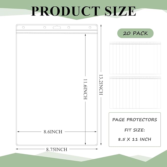 20 Pcs Heavy Duty Sheet Protectors 8.5 x 11 Inch Job Ticket Holder Waterproof Resealable Zip Page Wall Sign Holder Clear Dry Erase Document Sleeve Magazine Protector Vertical(13.2 x 8.75 Inch)