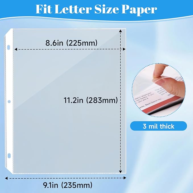 200 Pack Sheet Protectors for 3 Ring Binder - Clear Page Protectors & Plastic Sleeves for Paper 8.5x11 Inch, Binder Sleeves and Paper Protector Sheet for Document, Letter Size, Top Loading