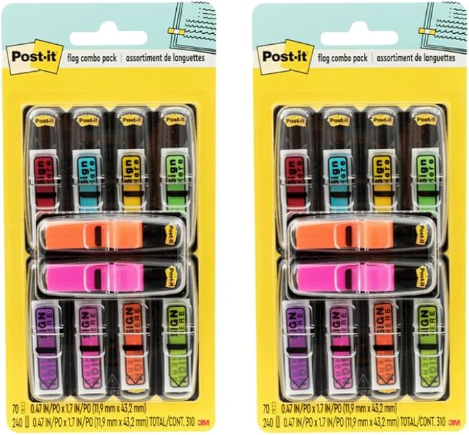 Post-it Flags 684-SHVA, 0.47in Wide, Asstd Colors - 2 Pack