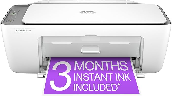 HP DeskJet 2855e Wireless All-in-One Color Inkjet Printer, Scanner, Copier, Best-for-home, 3 months of Instant Ink included, Single-band Wi-Fi connectivity (588S5A)