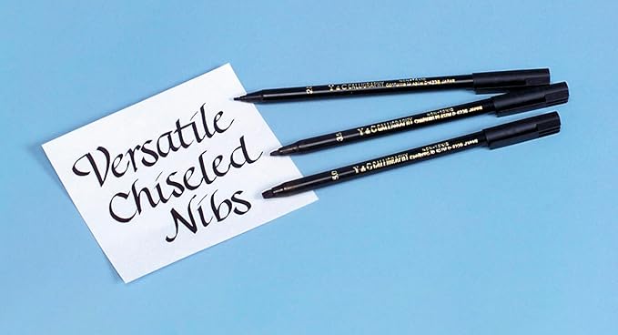 Yasutomo - NSC603A Y and C Water Based Calligraphy Markers, Chisel Tip, Assorted Sizes, Black, Pack of 9-443609