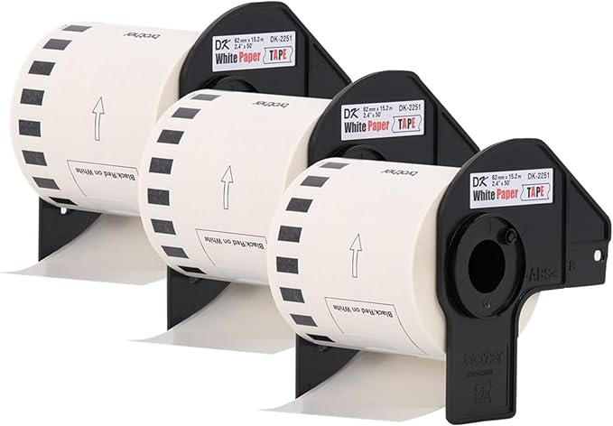 Brother Genuine DK-22513PK Continuous Length Replacement Labels, Black/Red Label on White Paper Tape, Engineered with Excellence, 2.4â€ x 50 feet, (3) Rolls per Box (DK22513PK)