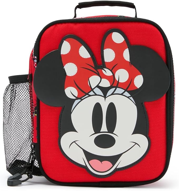 Disney Store Official Minnie Mouse Collegiate Insulated Lunch Box - Minnie Mouse Lunch Bag for Kids with Double Zip Pull, Embroidered Details, Screen Art, Mesh Pocket, ID Label - Perfect for School
