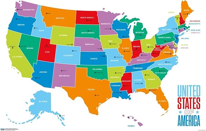 Trends International Map - United States Of America 2022 Wall Poster, 19L x 13W, Premium Unframed Version