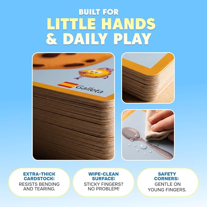 Kidrox My First 100 Words Flash Cards, English Vocabulary Cards with Spanish Translations, Interactive Pull Design