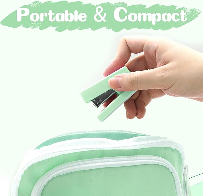 Green Mini Stapler with Staples, Portable Office Supplies Set with Small Stapler, Staple Remover and 2,000 Staples, Cute Mini Stapler for Desk, School, Office & Home Desk Essentials