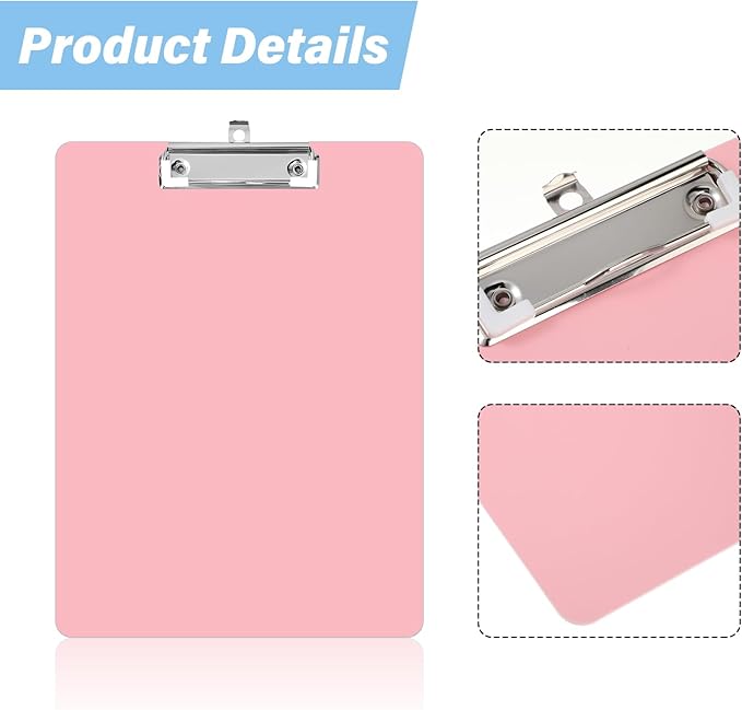 Geyoga 6 Pcs Plastic Clipboards with Low Profile Metal Clip, 12.3 x 8.9 Inch Hangable Low Profile Clipboard Standard A4 Letter Size for Nurse Office Clerk School Students Restaurant(Light Color)