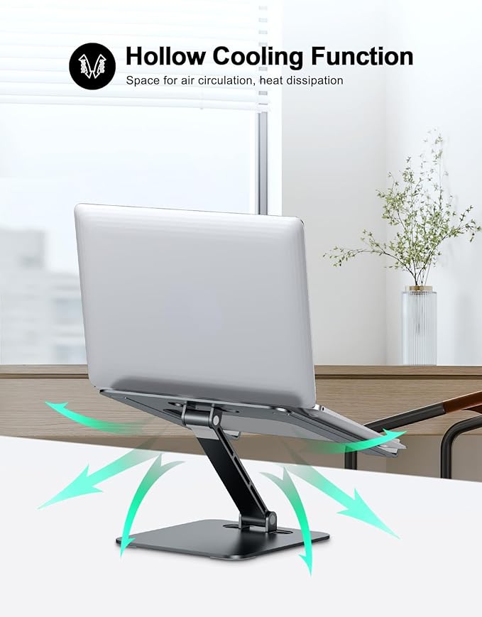 Foldable Laptop Stand, Height Adjustable Ergonomic Computer Stand for Desk, Aluminum Portable Laptop Riser Notebook Mount Compatible with MacBook Pro Air, HP, Dell 10-16" (Gray)