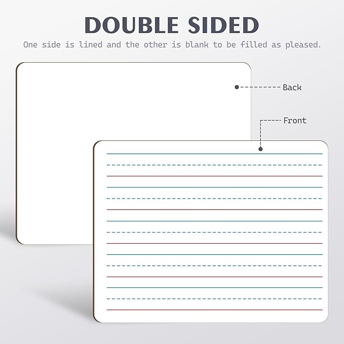 6pack Dry Erase Board 9"x12"with Lines and Blank Surface Learning,Math,Writing Teacher & Homeschool Supplies Mini Whiteboard Erasers Included Colors pens