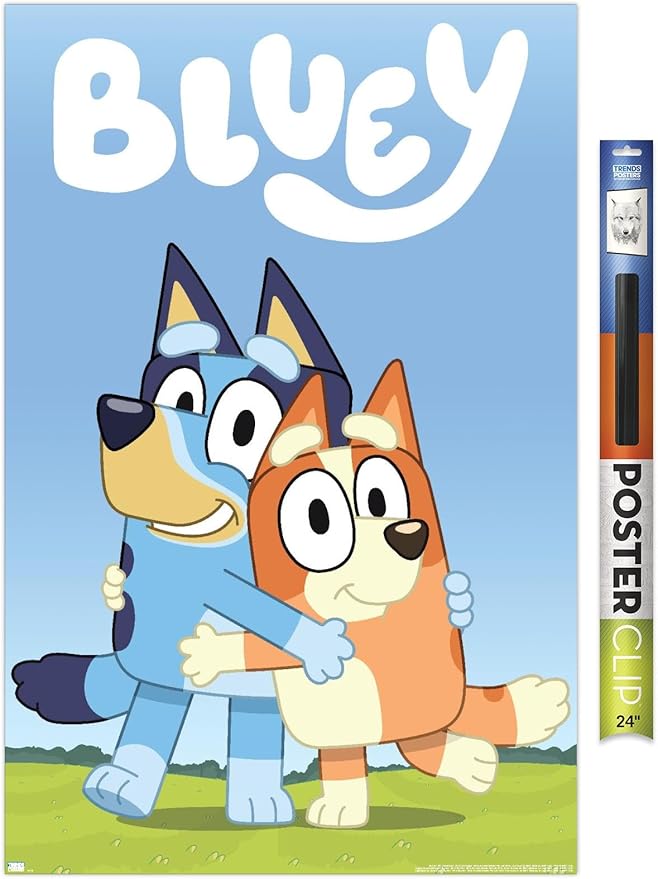 Bluey - Hug Wall Poster, 34L" x 22.4W", Premium Poster & Clip Bundle