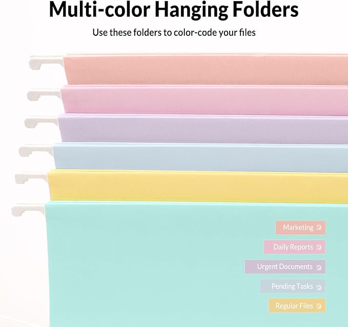 SUNEE 6 Pack Hanging File Folders,Hanging File Folders Letter Size with 1/5-cut Tabs, Assorted Macaron Colors Folders,Stay Organized for Your Home and Office Bulk File and Documents