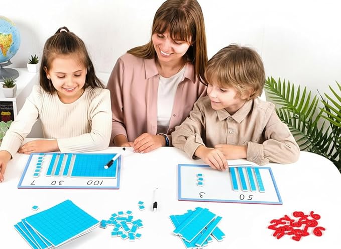 153 PCS Jumbo Magnetic Base Ten Blocks - Place Value Blocks - Math Manipulatives K-3 for Elementary Classroom, Number Blocks, Math Counters for Kids, Counting Cubes, Base 10 for 1st 2nd 3rd Grade