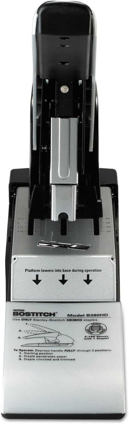 Bostitch Office Auto 180 Xtreme Duty Automatic Stapler, 2-180 Sheets, Silver/Black (B380HD)