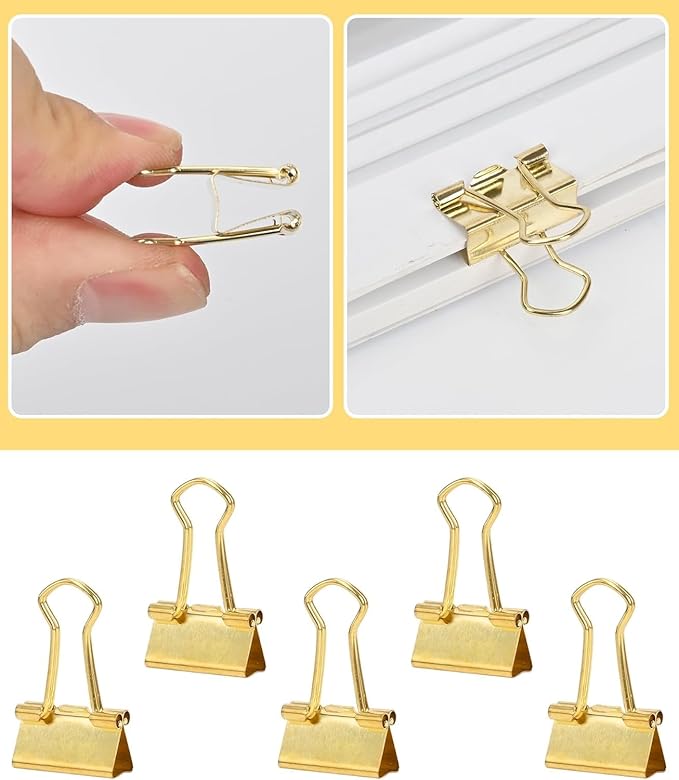 CUARUSUIKA Binder Clips Set,40Pack, 1 in Small Clip, Paper Clips for Office, Home, School, Crafts, Business(Gold)