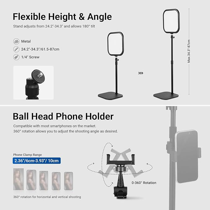 NEEWER Basics 2 Pack 10.8" Video Conference Lighting with Desk Stands/Phone Holders, 15W Bi Color Edge Lit Full Screen Light CRI95+ for Computer Laptop Webcam Zoom Calls Streaming Recording, L220