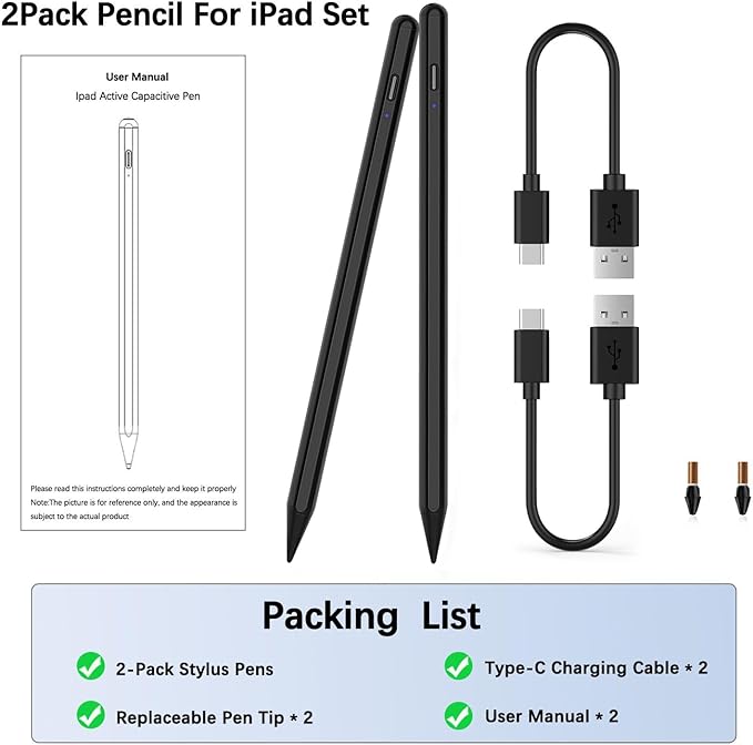 Stylus Pen for Active Pens 11th&10th Gen 2Pack iPad Pencil with Palm Rejection Pen for iPad 11th A16/10/9/8/7/6th gen,Pro 13"/11"/12.9"/M4,Air 6th/5/4/3/M2/M3,iPadMini 5/6/7 Gen 2018-2025