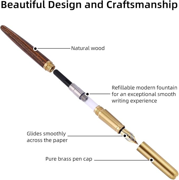 cobee Wooden Fountain Pens - Handcrafted Vintage Luxury Pen, 0.5mm Fine Point, Smooth Writing for Journaling & Calligraphy, Gift Supplies