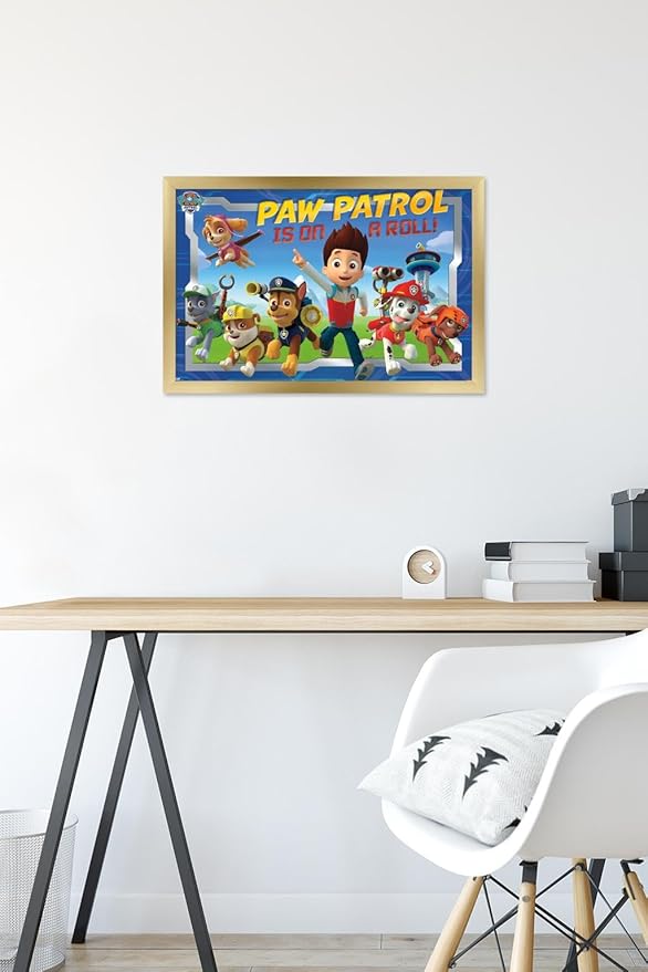 Nickelodeon Paw Patrol - Crew Wall Poster, 22.4L" x 14.7W", Gold Framed Version