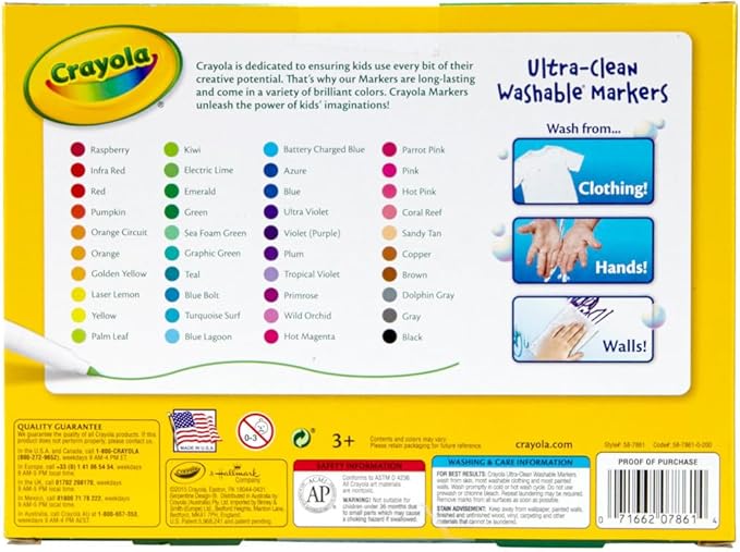 Crayola Ultra Clean Fine Line Washable Markers (40ct), Colored Markers for Kids, Fine Tip, Coloring Book Art Supplies, Gifts for Kids, Ages 3, 4, 5