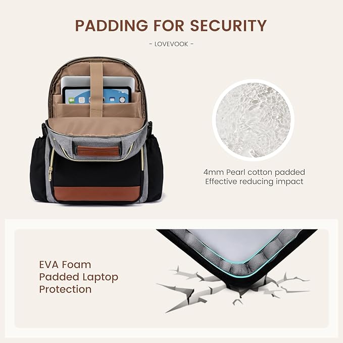 LOVEVOOK Laptop Backpack for Women with Pouch Pocket for Large Capacity Cup,18 Inch Teacher Nurse College Work Backpack Purse,Waterproof Laptop Bag Computer Back Pack for Travel, Grey-Black-Brown