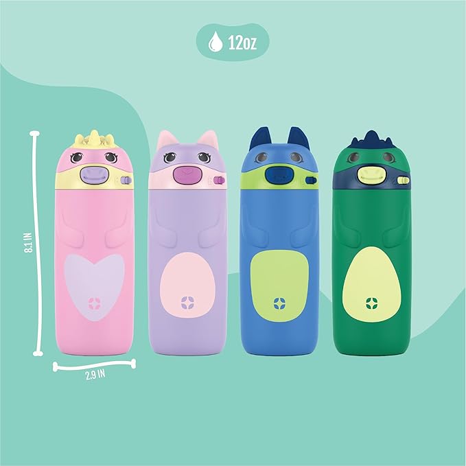 Ello Ellies 12oz Vacuum Insulated Stainless Steel Kids Water Bottle with Straw and Built-in Carrying Handle and Leak-Proof Locking Lid for School Backpack, Lunchbox and Outdoor Sports, Dog (Pack of 6)
